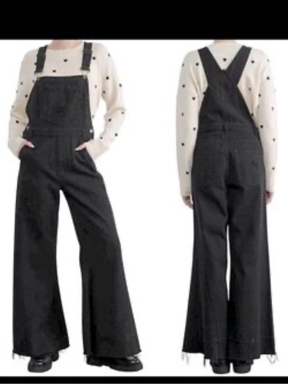Aaron & Amber Black Wide-Leg Denim Overalls Size Large